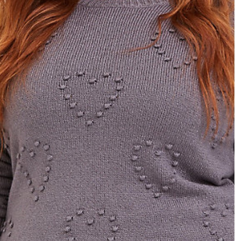 Grey Rib Textured Heart Raglan Sweater - Picture 2 of 2